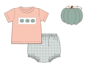 Smocked Pumpkins- Boy Diaper Set