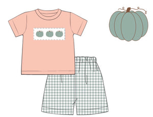 Smocked Pumpkins- Boy Short Set